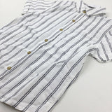 **NEW** Charcoal Grey & White Striped Linen Mix Shirt - Boys 6-7 Years