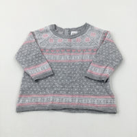 Snowflakes Patterned Grey Knitted Jumper - Girls 3-6 Months