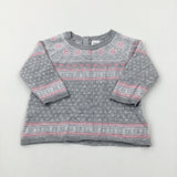 Snowflakes Patterned Grey Knitted Jumper - Girls 3-6 Months