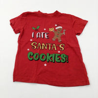 'I Ate Santa's Cookies' Gingerbread Man Red T-Shirt - Boys/Girls 4-5 Years