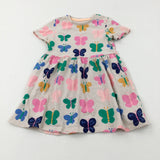 'Happy' Butterflies Colourful Cream Jersey Dress - Girls 4-5 Years