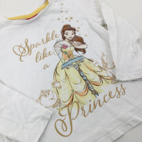 'Sparkle Like A Princess' Beauty And The Beast White Long Sleeve Top - Girls 3-4 Years