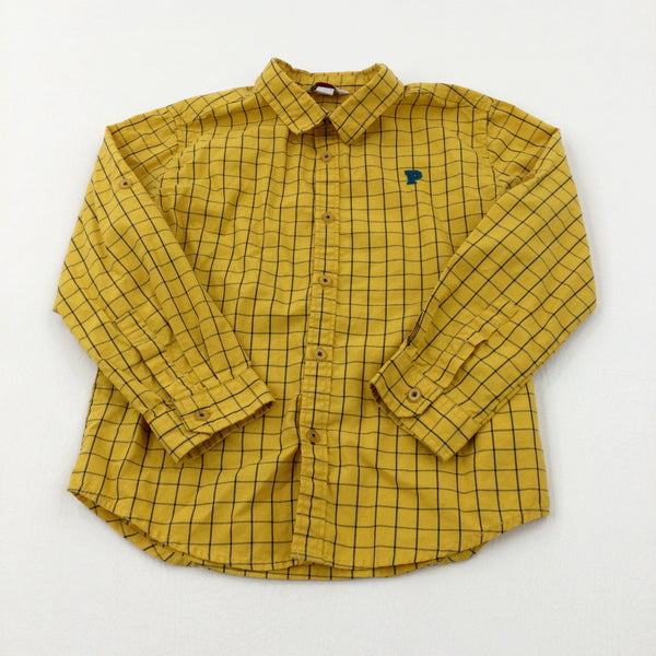 'P' Appliqued Mustard Yellow Checked Long Sleeve Shirt - Boys 5-6 Years