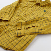 'P' Appliqued Mustard Yellow Checked Long Sleeve Shirt - Boys 5-6 Years