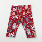 Rocking Horses & Stars Colourful Red Leggings - Girls 3-6 Months