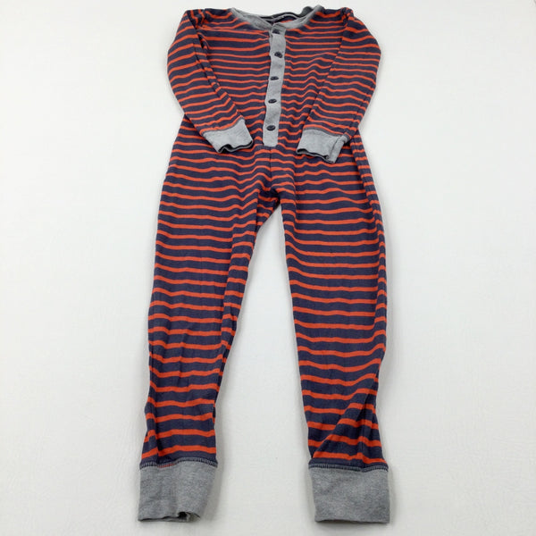 Orange & Navy Striped Jersey Onesie - Boys 5-6 Years