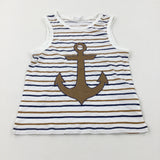 Anchor Navy & Gold Striped Vest Top - Boys 5-6 Years