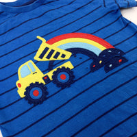 Digger & Rainbow Appliqued Blue Striped T-Shirt - Boys 4-5 Years