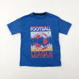 'Football League' Patterned Blue T-Shirt - Boys 7-8 Years