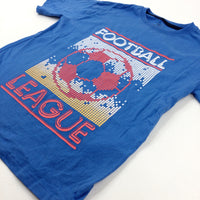 'Football League' Patterned Blue T-Shirt - Boys 7-8 Years