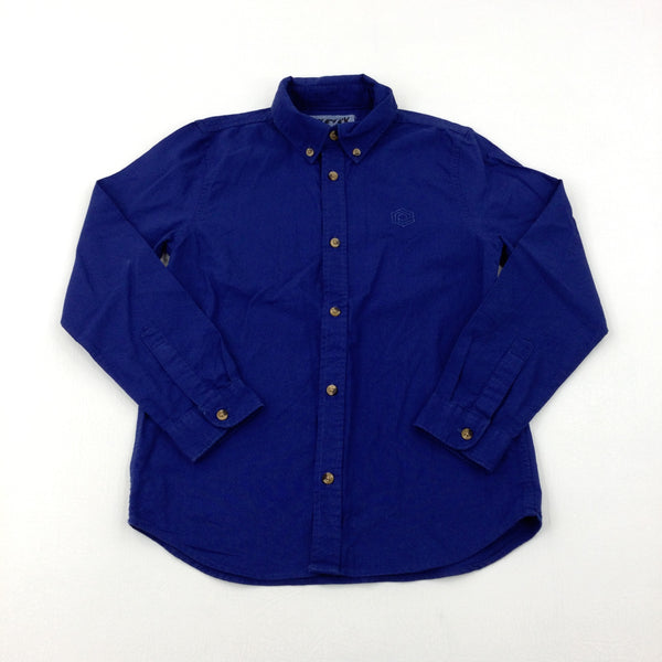 Navy Cotton Long Sleeve Shirt- Boys 7-8 Years