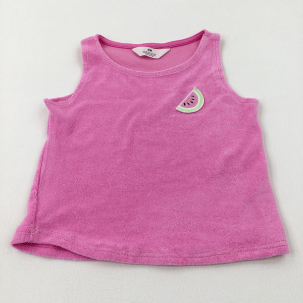 Watermelon Appliqued Pink Towelling Vest Top - Girls 5-6 Years