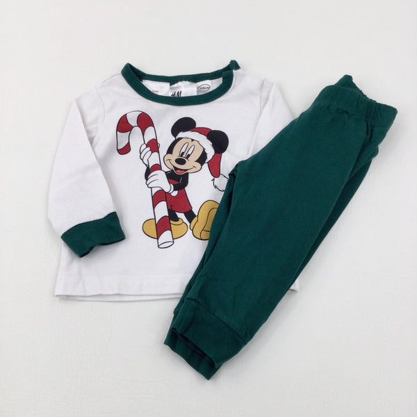 Mickey Mouse Green & White Pyjamas - Boys 0-3 Months