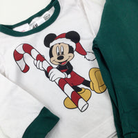 Mickey Mouse Green & White Pyjamas - Boys 0-3 Months