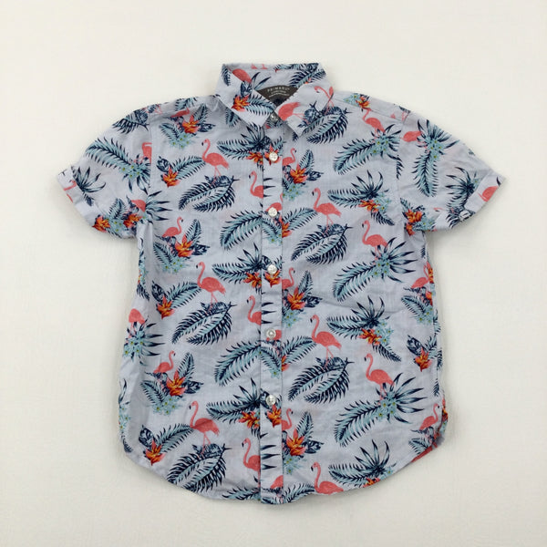 Flamingos Blue Shirt - Boys 4-5 Years