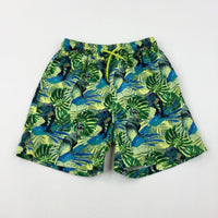 Dinosaurs & Tropical Leaves Yellow & Green Swim Shorts - Boys 8-9 Years