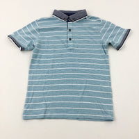 Light Blue Striped Polo Shirt - Boys 8-9 Years