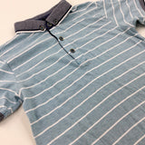 Light Blue Striped Polo Shirt - Boys 8-9 Years