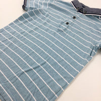 Light Blue Striped Polo Shirt - Boys 8-9 Years