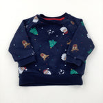 'Ho Ho Ho!' Father Christmas & Reindeer Navy Sweatshirt - Boys/Girls 6-9 Months