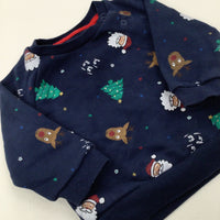 'Ho Ho Ho!' Father Christmas & Reindeer Navy Sweatshirt - Boys/Girls 6-9 Months