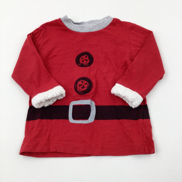 Father Christmas Red Fluffy Cuffs Long Sleeve Top - Boys/Girls 6-9 Months