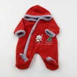 'My First Christmas' Bear Embroidered Red Fleece Pramsuit - Boys/Girls Newborn