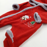 'My First Christmas' Bear Embroidered Red Fleece Pramsuit - Boys/Girls Newborn