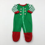 Christmas Elf Green Striped Babygrow - Boys/Girls 12-18 Months