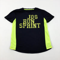 'Jog Run Sprint' Black & Neon Yellow Sports Top - Boys 9-10 Years