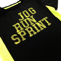 'Jog Run Sprint' Black & Neon Yellow Sports Top - Boys 9-10 Years