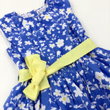 Flowers Blue & Yellow Party Dress - Girls 5-6 Years