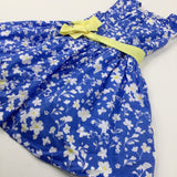 Flowers Blue & Yellow Party Dress - Girls 5-6 Years