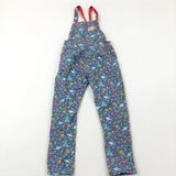 Birds & Flowers Colourful Blue Dungarees - Girls 5-6 Years