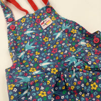 Birds & Flowers Colourful Blue Dungarees - Girls 5-6 Years