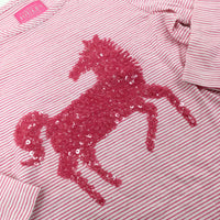 Horse Sequinned Pink Striped Long Sleeve Top - Girls 5-6 Years
