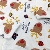 'Rudolf And His Big Red Nose' Reindeer White Long Sleeve Bodysuit - Boys/Girls 3-6 Months