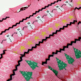 'Merry & Cute' Snowmen Patterned Pink Knitted Jumper - Girls 10-11 Years