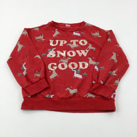 'Up To Snow Good' Sequin Flip Reindeer Red Sweatshirt - Girls 10-11 Years