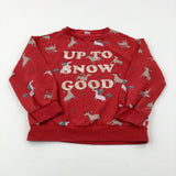 'Up To Snow Good' Sequin Flip Reindeer Red Sweatshirt - Girls 10-11 Years