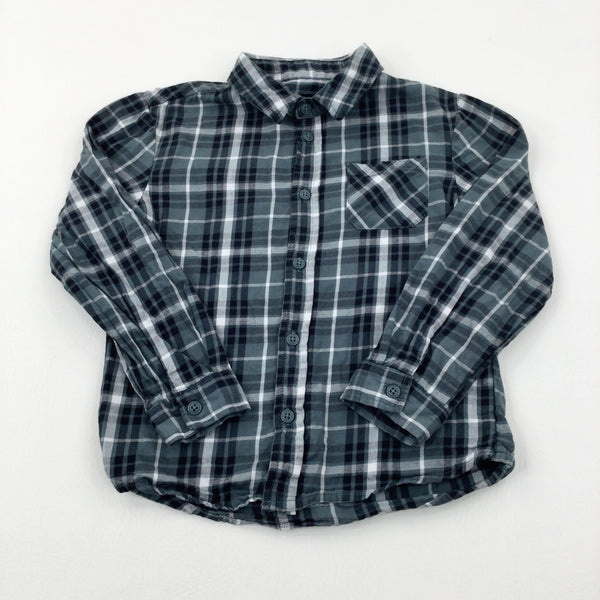 Green & Black Checked Long Sleeve Shirt - Boys 6-7 Years