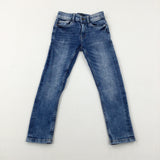 Mid Blue Denim Jeans With Adjustable Waist - Boys 6-7 Years