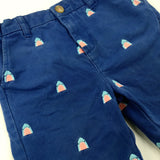 Sharks Embroidered Blue Shorts With Adjustable Waist - Boys 6-7 Years
