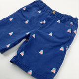 Sharks Embroidered Blue Shorts With Adjustable Waist - Boys 6-7 Years