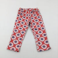Flowers Red Trousers With Adjustable Waist - Girls 6-7 Years