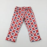 Flowers Red Trousers With Adjustable Waist - Girls 6-7 Years