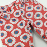 Flowers Red Trousers With Adjustable Waist - Girls 6-7 Years