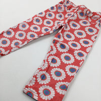 Flowers Red Trousers With Adjustable Waist - Girls 6-7 Years