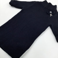 Heart & Key Charms Black Knitted Jumper With 3/4 Sleeves - Girls 6-7 Years