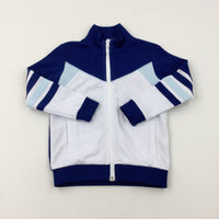 Blue & White Zip Through Sports Jumper - Boys 5-6 Years